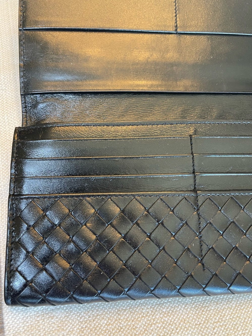 EUC BOTTEGA VENETA INTRECCIATO CONTINENTAL LAMBSKIN LEATHER WALLET BLACK ITALY - Picture 9 of 16